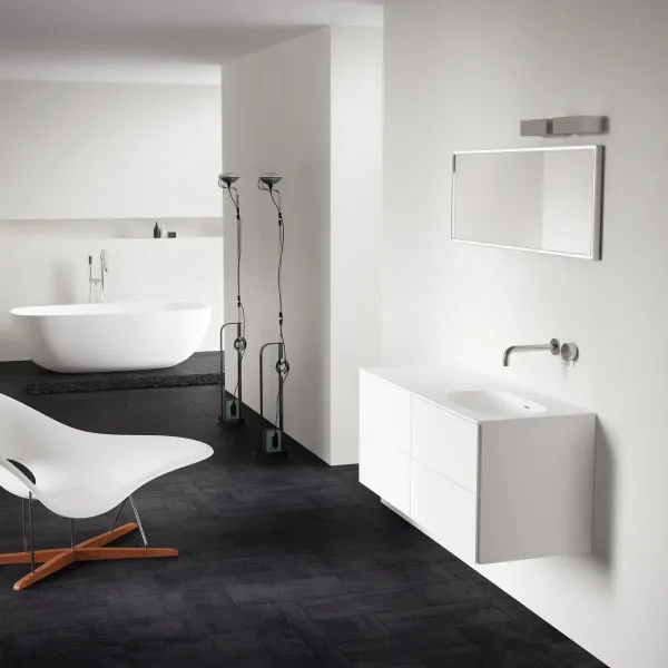 Block Soft 120R - Baderomsmøbel 120x46 cm, matt hvit med SolidTec® vask til høyre