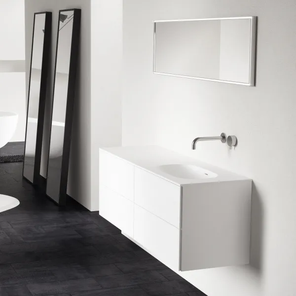 Block Soft 140R - Baderomsmøbel 140x46 cm, matt hvit med SolidTec® vask til høyre