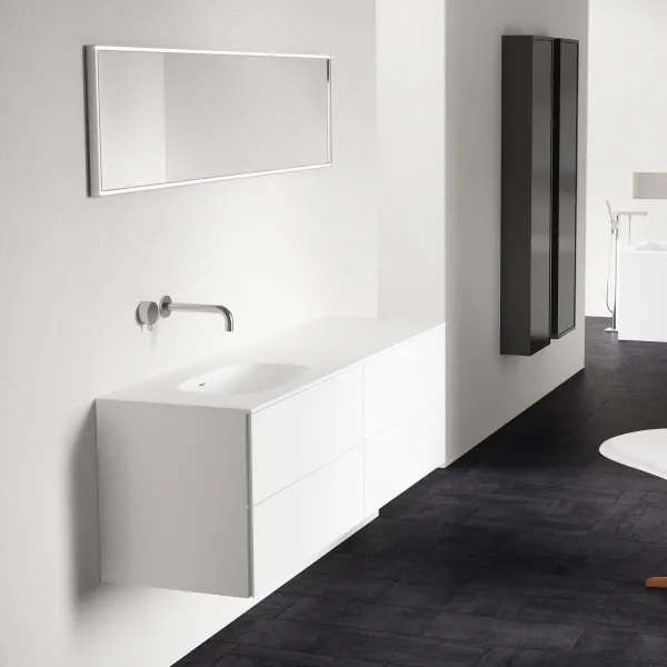 Block Soft 160L - Baderomsmøbel 160x46 cm, matt hvit med SolidTec® vask til venstre