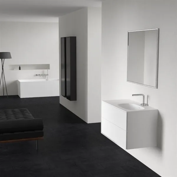 Block Soft 90R - Baderomsmøbel 90x46 cm, matt hvit med SolidTec® vask til høyre