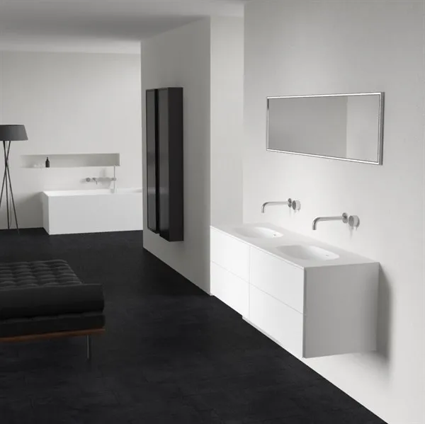 Block Soft 160D - Baderomsmøbel 160x46 cm, matt hvit med SolidTec® dobbel servant