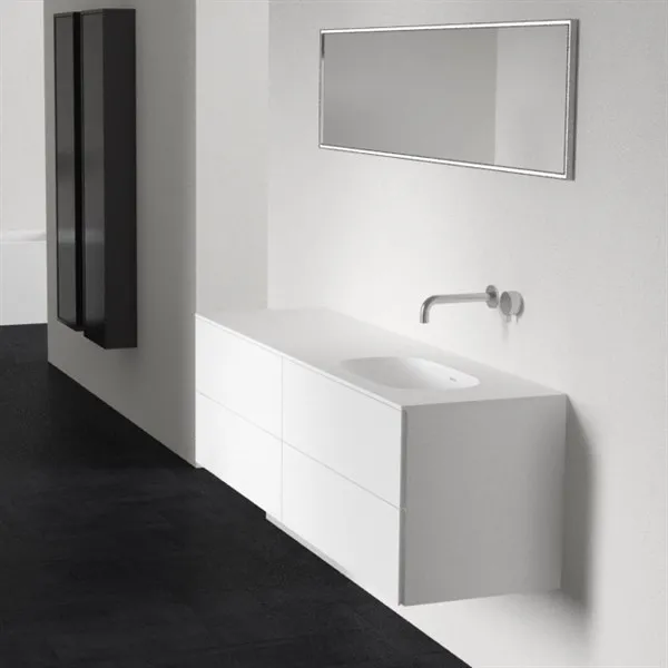 Block Soft 160R - Baderomsmøbel 160x46 cm, matt hvit med SolidTec® vask til høyre
