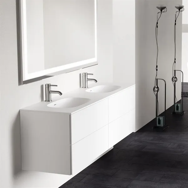 Block Soft 180D - Baderomsmøbel 180x46 cm, matt hvit med SolidTec® dobbel servant