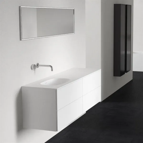 Block Soft 180L - Baderomsmøbel 180x46 cm, matt hvit med SolidTec® vask til venstre