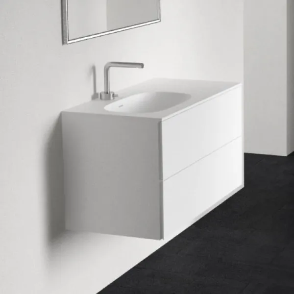 Block Soft 90L - Baderomsmøbel 90x46 cm, matt hvit med SolidTec® vask til venstre