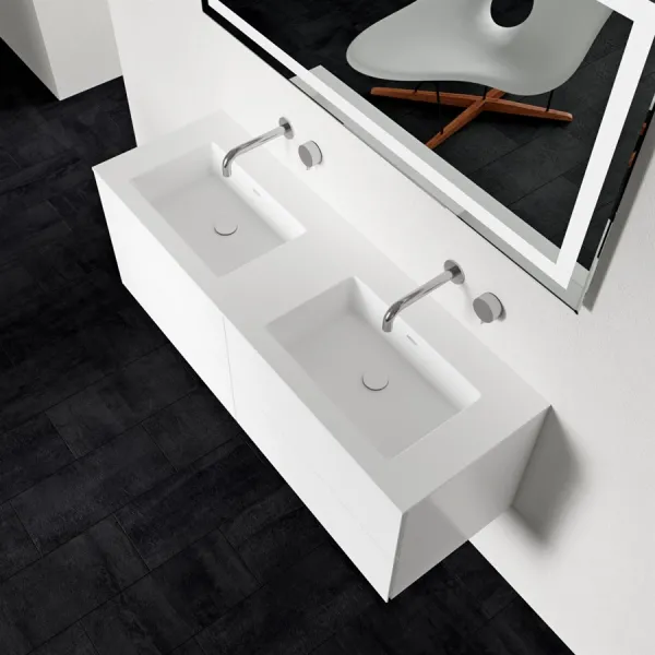 Block Soho 140D - Servantskap 140x46, matt hvit med SolidTec® dobbel servant