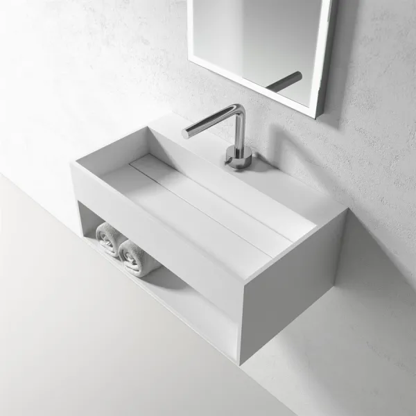 Boxo 60 - 60x35 Servant med oppbevaring, Matt Hvit SolidTec®
