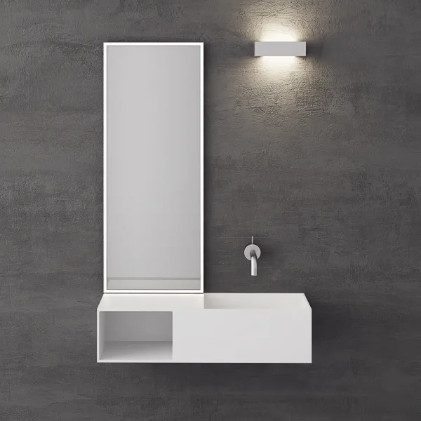 Boxo 80R - 80x35 vask til høyre, Matt Hvit SolidTec®