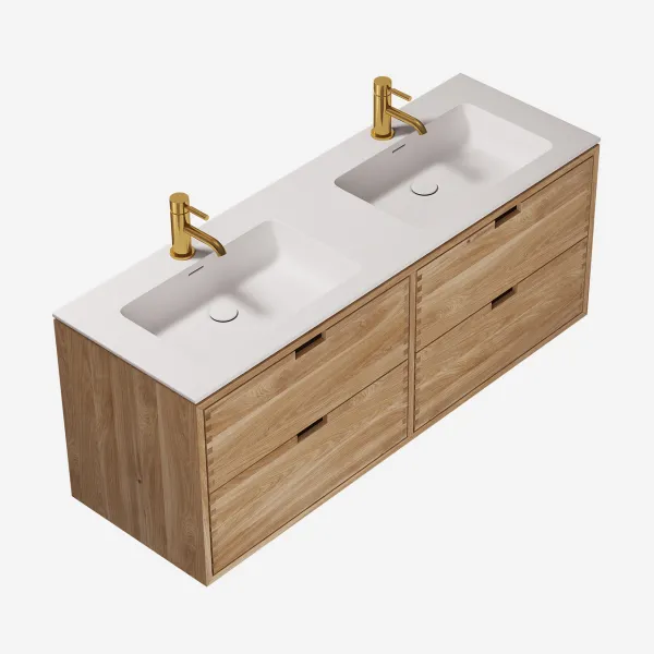 CPH Tapwork Soho 140D -  Snekkermøbler i naturlig eik inkl. Matt hvit SolidTec dobbel. vaske
