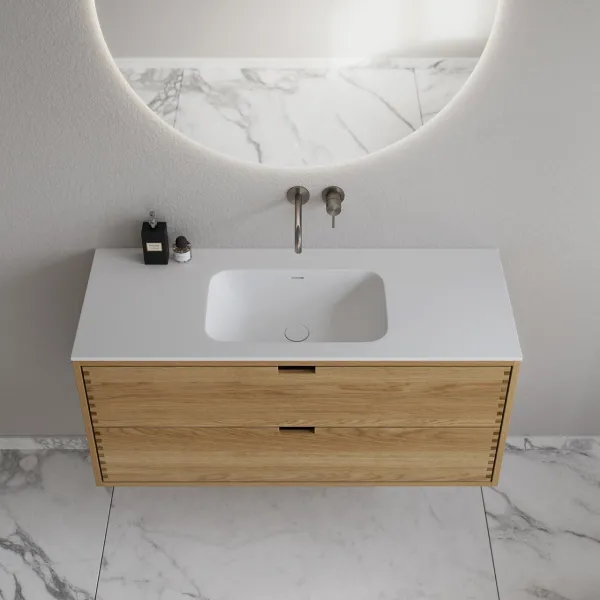 CPH Tapwork Soft 120 - MKII, skap i naturlig eik inkludert matt hvit SolidTec-vask