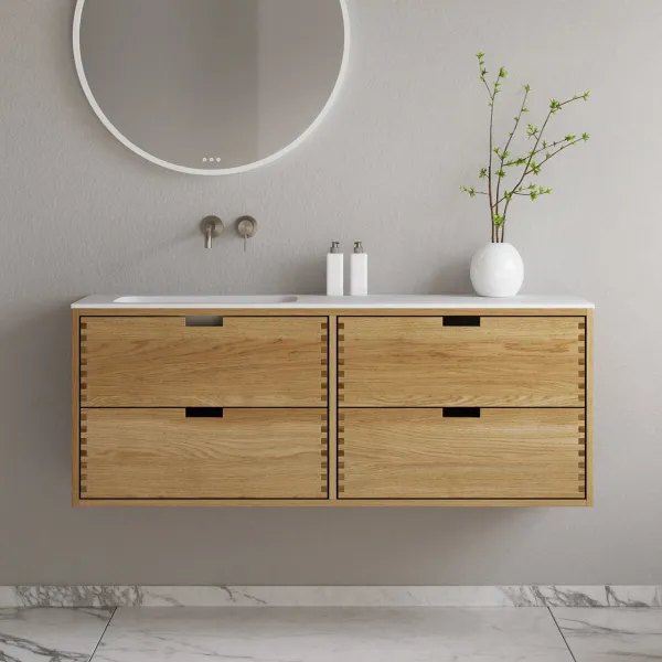 CPH Tapwork Soft 140L - MKII, skap i naturlig eik inkludert matt hvit SolidTec-vask