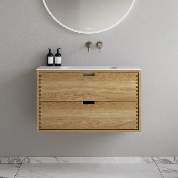 CPH Tapwork Soft 90 - MKII, skap i naturlig eik inkludert matt hvit SolidTec-vask