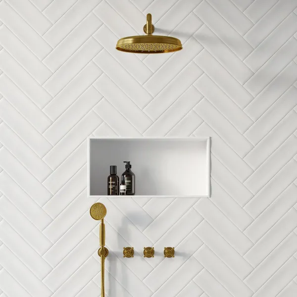 Hassel&Teudt HBR704 S03 - Dusjsett m/Ø31 cm. Rain DeLuxe m/EasyClean, Vegg, Polert Messing Naturlig