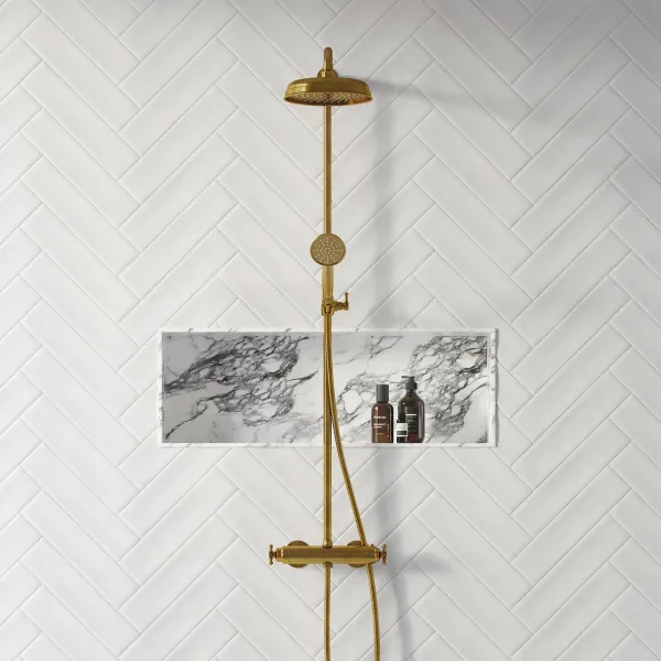Hassel&Teudt HRL10 II S01 - SmartTerm dusjstangsett m/Ø21 cm. Rain DeLuxe med EasyClean, polert messing, naturlig