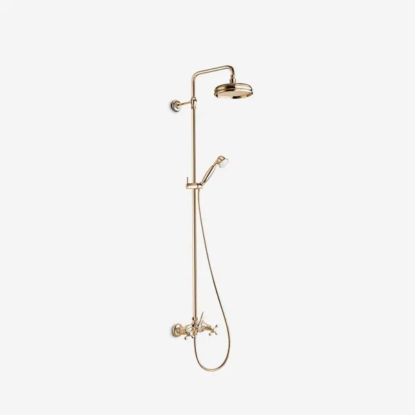 Impero 409.53 brusestangssæt komplet m Ø20 cm brusehoved og Square rør - Messing Natur