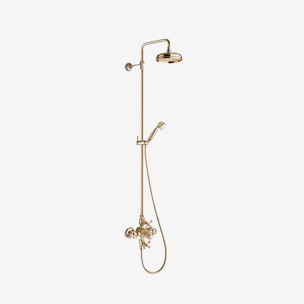 Impero 411cn brusestangssæt med termostat - Firkantet, m/Ø20 cm hode, Messing Natur