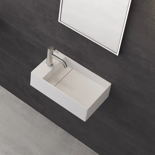 Kubo 50SR - 50x30 Vask til højre Matt Hvit SolidTec®