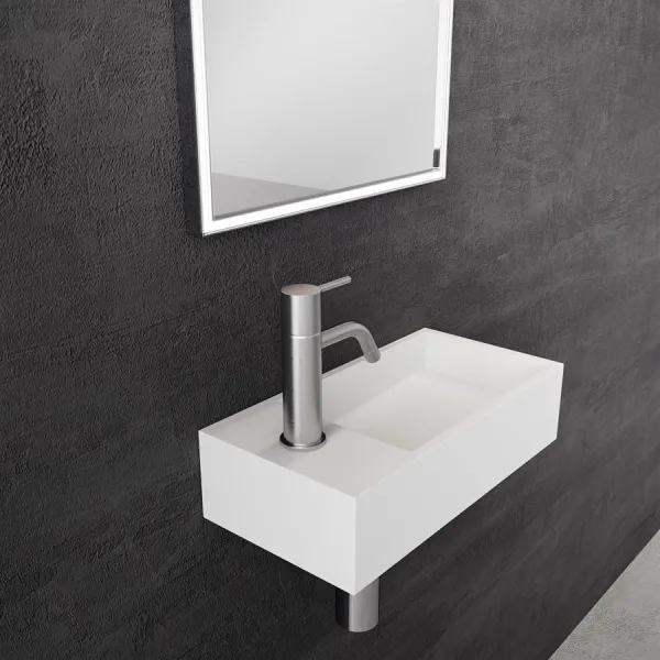 Kubo Mini 40R - 40x20, Vask til høyre, Matt Hvit SolidTec®