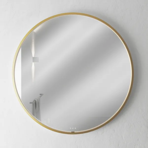 Pulcher Mood 1 PM1-100 - Ø100 cm duggfritt speil med lys og lyskontroll, børstet messing