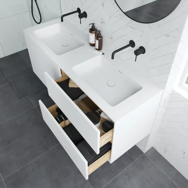 Pulcher Mood 140D Soho - Baderomsmøbel 140x46 cm, matt hvit med SolidTec® vask