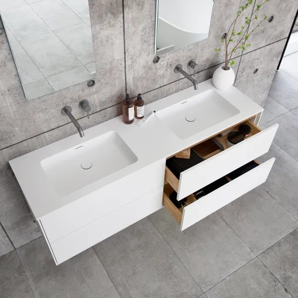 Pulcher Mood 160D Soho - Baderomsmøbel 160x46 cm, matt hvit med SolidTec® vask