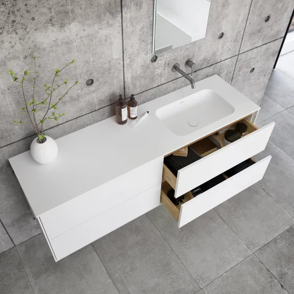 Pulcher Mood 160R Soft - Baderomsmøbel 160x46 cm, matt hvit med SolidTec® vask
