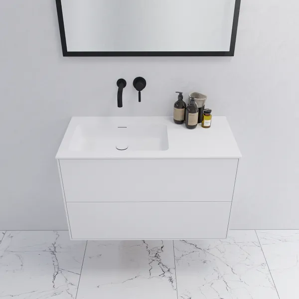 Pulcher Mood 90L Soho - Baderomsmøbel 90x46 cm, Mathvid m/ SolidTec® vask