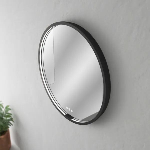 Pulcher Mood Mirror PMM-O60 - Ø60 cm. speil m/lys og lysstyring, Matt sort