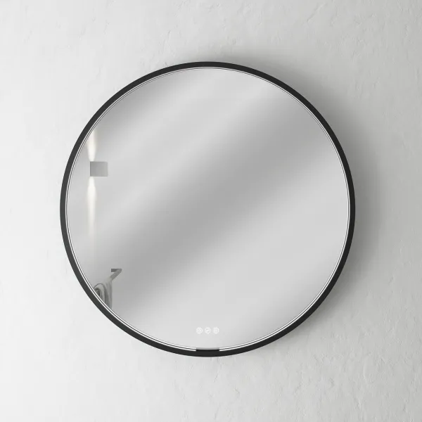 Pulcher Mood Mirror PMM-O80 - Ø80 cm speil m/lys og lysstyring, Matt sort
