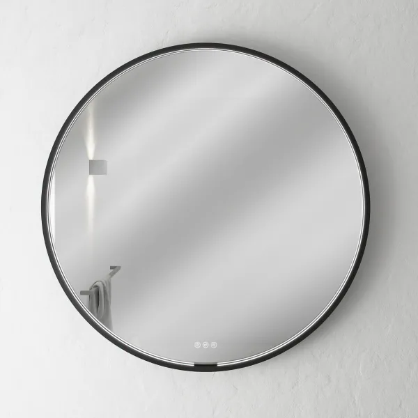 Pulcher Mood Mirror PMM-O90 - Ø90 cm speil m/lys og lysstyring, Matt sort