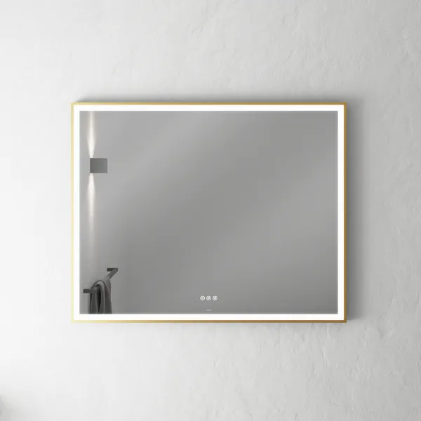 Pulcher Soho Mirror PSM-1080 - 100x80 cm. Speil med lys og lyskontroll, matt messingfarget ramme