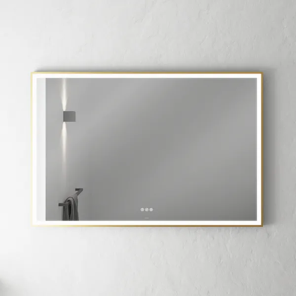 Pulcher Soho Mirror PSM-1280 - 120x80 cm. Speil med lys og lyskontroll, matt messingfarget ramme