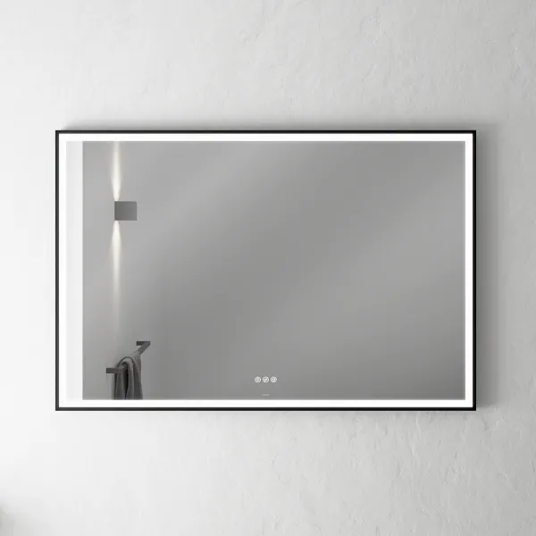 Pulcher Soho Mirror PSM-1280 - 120x80 cm. speil med lys og lyskontroll, matt svart ramme