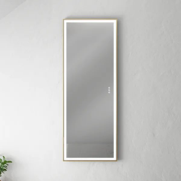 Pulcher Soho Mirror PSM-1453 - 140x53,5 cm. Speil med lys og lyskontroll, matt messingfarget ramme