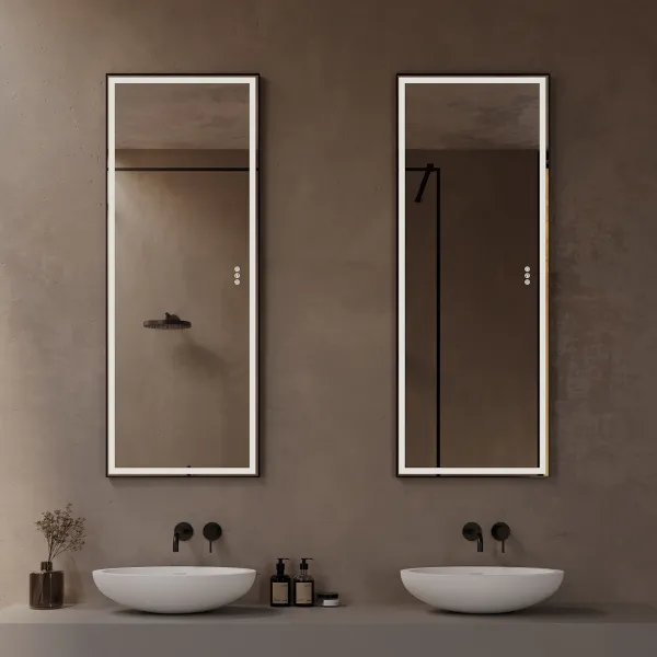 Pulcher® Soho Mirror PSM-1453 - 140x53,5 cm, speil med lys og lyskontroll, matt svart ramme