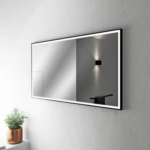 Pulcher Soho Mirror PSM-1480 - 140x80 cm, speil med lys og lyskontroll, matt svart ramme
