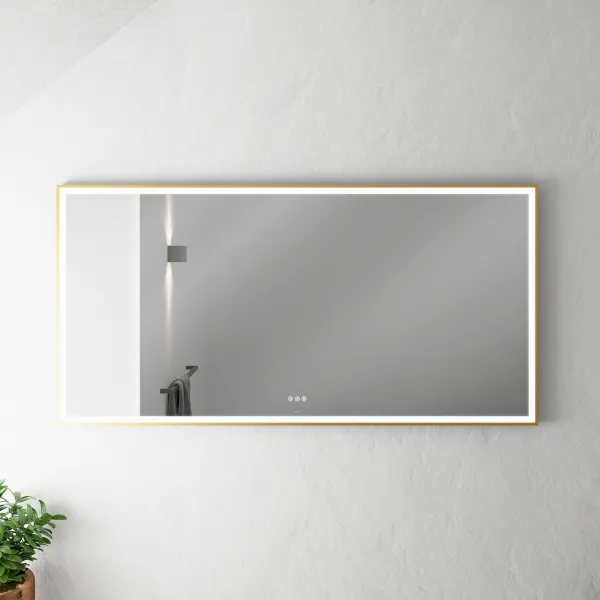 Pulcher Soho Mirror PSM-1680 - 160x80 cm. Speil med lys og lyskontroll, matt messingfarget ramme