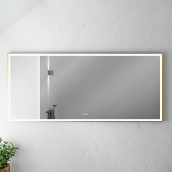 Pulcher Soho Mirror PSM-1880 - 180x80 cm. Speil med lys og lyskontroll, matt messingfarget ramme