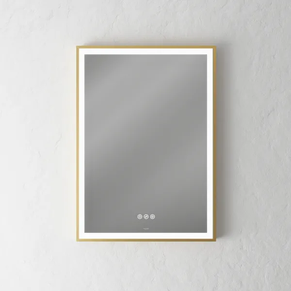 Pulcher Soho Mirror PSM-5070 - 50x70 cm. Speil med lys og lyskontroll, matt messingfarget ramme