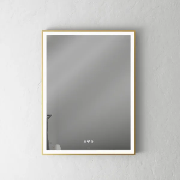 Pulcher Soho Mirror PSM-6080 - 60x80 cm. Speil med lys og lyskontroll, matt messingfarget ramme