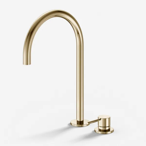 Semplice SHV505 S03 - Kjøkkenbatteri med svingbar tut, Polert messing Naturfarget