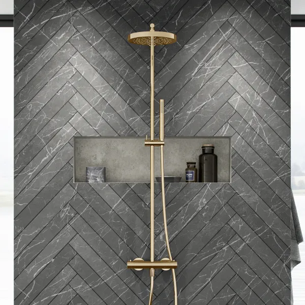 Semplice SRL10 - Termostatsett, XL Rain DeLuxe Ø24 m/EasyClean, Polert Messing Naturlig