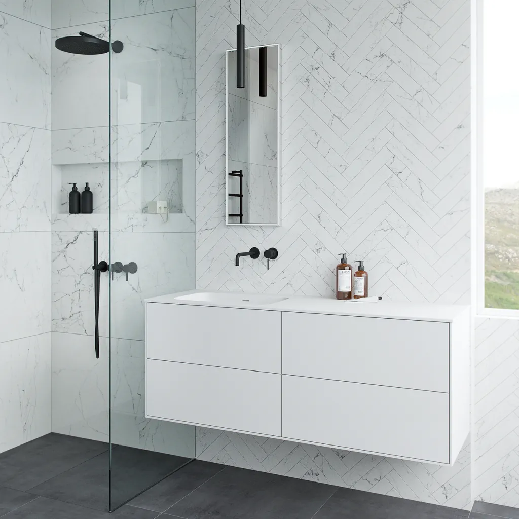 Pulcher Mood 140L Soft - Baderomsmøbel 140x46 cm, matt hvit med SolidTec® vask