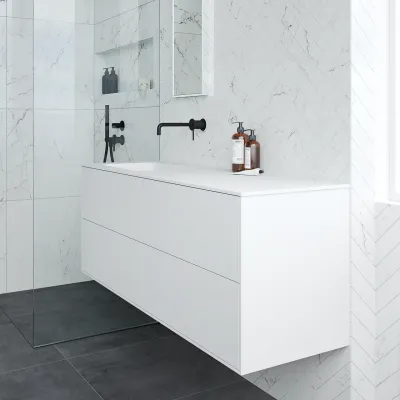 Pulcher Mood 140L Soft - Baderomsmøbel 140x46 cm, matt hvit med SolidTec® vask