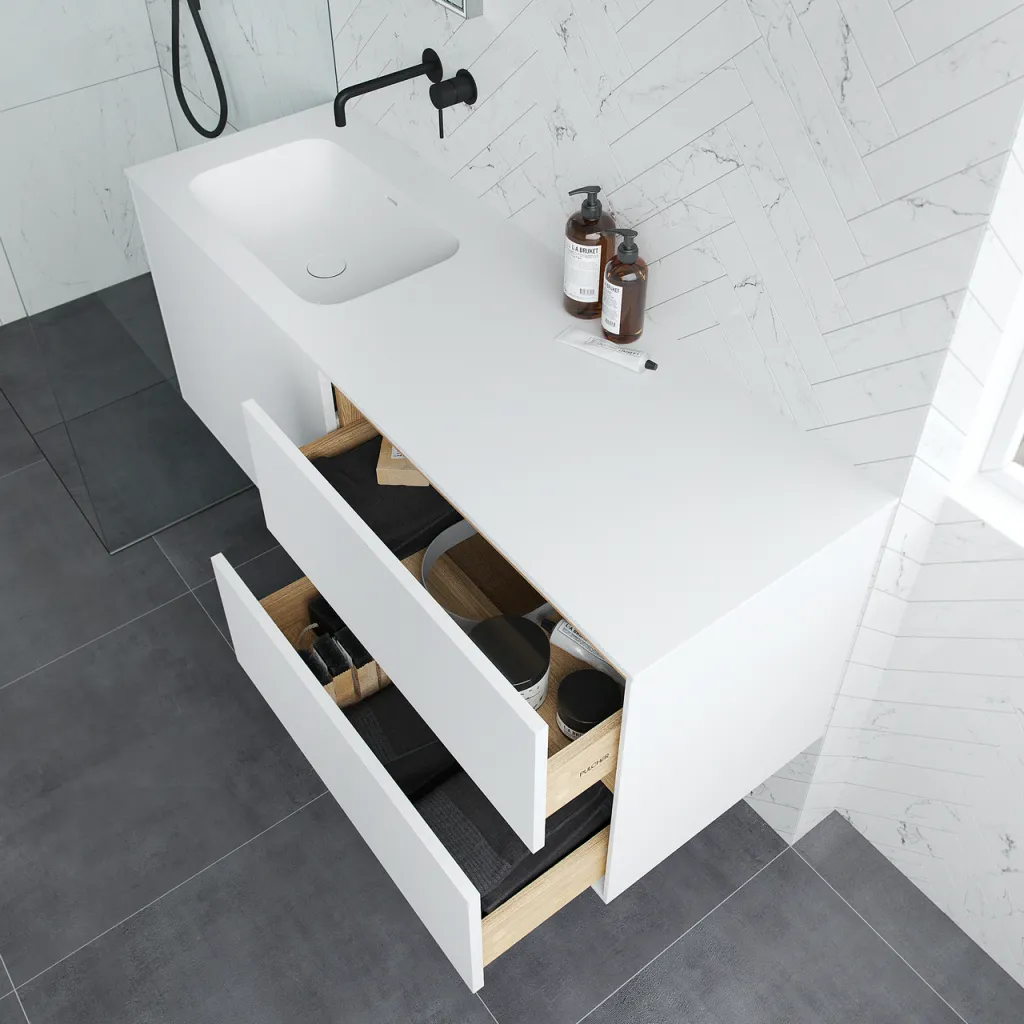 Pulcher Mood 140L Soft - Baderomsmøbel 140x46 cm, matt hvit med SolidTec® vask