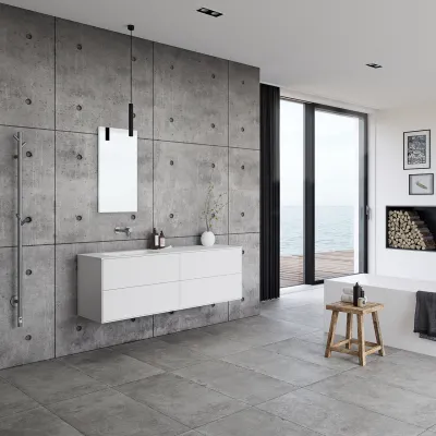 Pulcher Mood 160L Soft - Baderomsmøbel 160x46 cm, matt hvit med SolidTec® vask