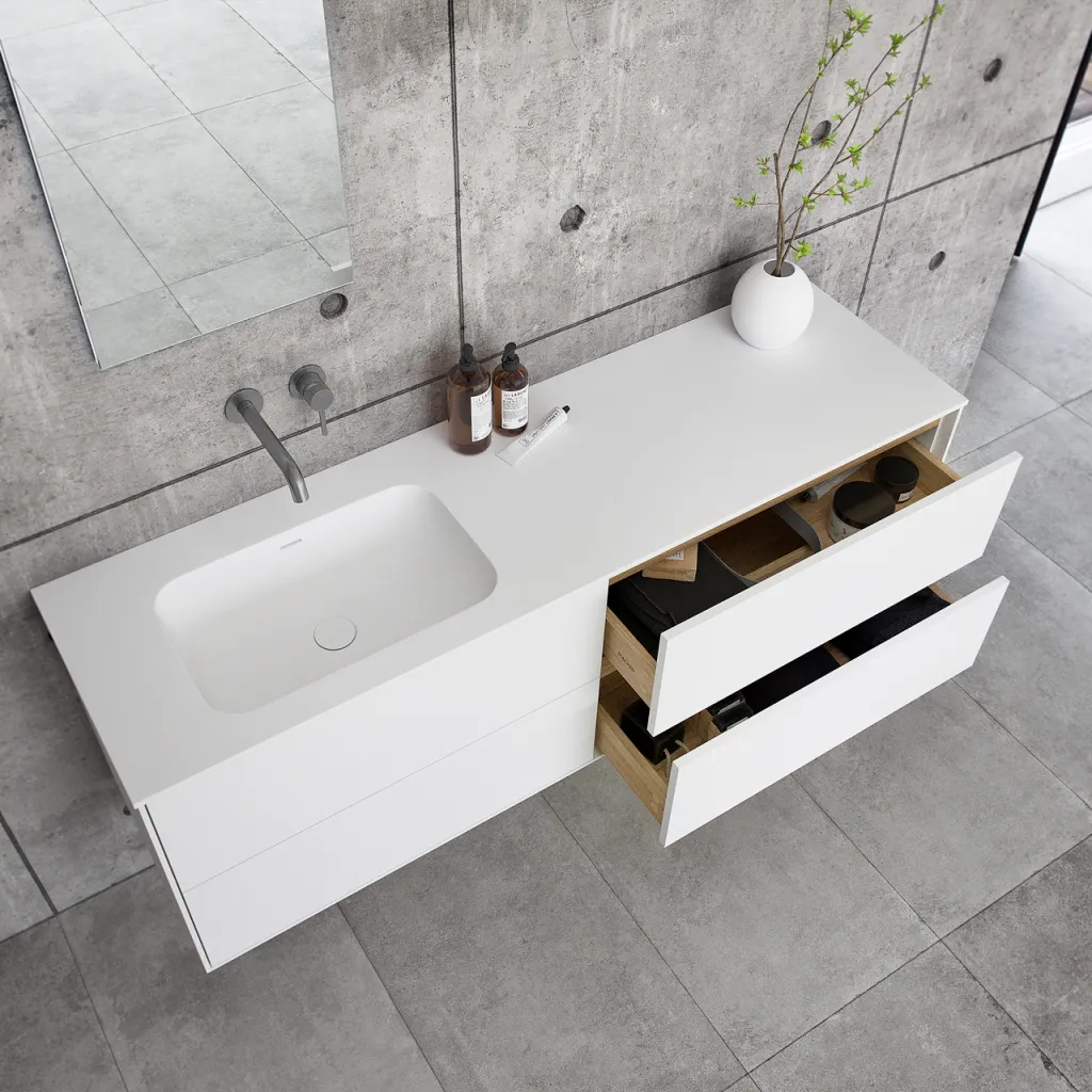 Pulcher Mood 160L Soft - Baderomsmøbel 160x46 cm, matt hvit med SolidTec® vask