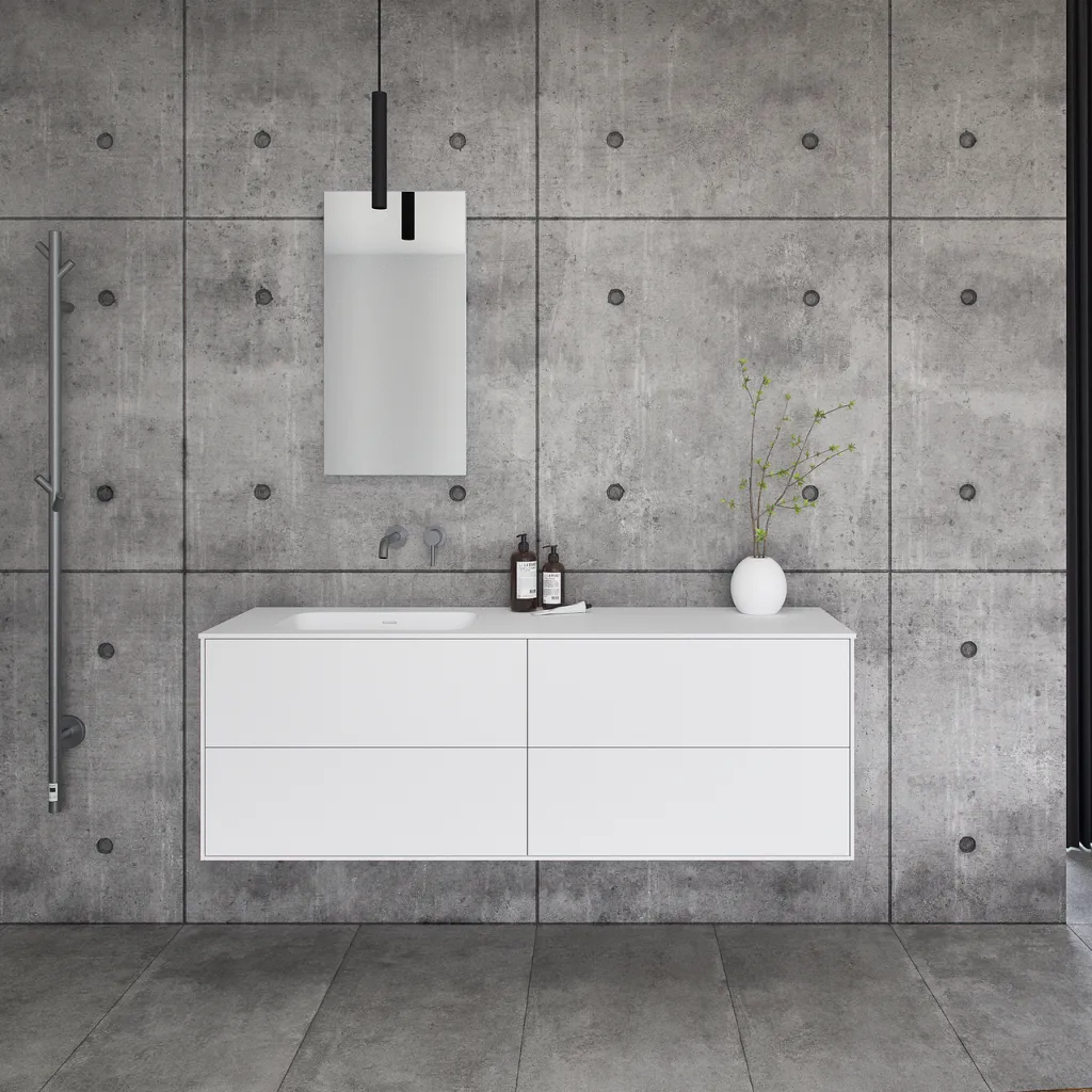 Pulcher Mood 160L Soft - Baderomsmøbel 160x46 cm, matt hvit med SolidTec® vask