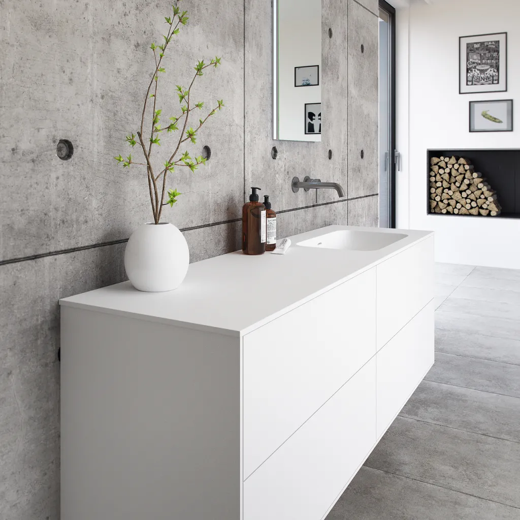 Pulcher Mood 160R Soft - Baderomsmøbel 160x46 cm, matt hvit med SolidTec® vask