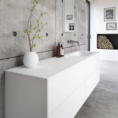 Pulcher Mood 180R Soft - Baderomsmøbel 180x46 cm, matt hvit med SolidTec® vask